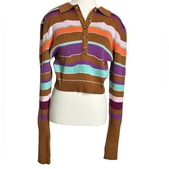 white birch Sweaters - White Birch Striped Long Sleeve Cropped Sweater
